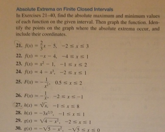 Solved Absolute Extrema on Finite Closed Intervals In | Chegg.com