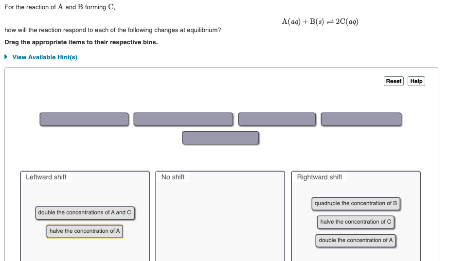 Solved For The Reaction Of A And B Forming C, A(aq) +B(8) = | Chegg.com