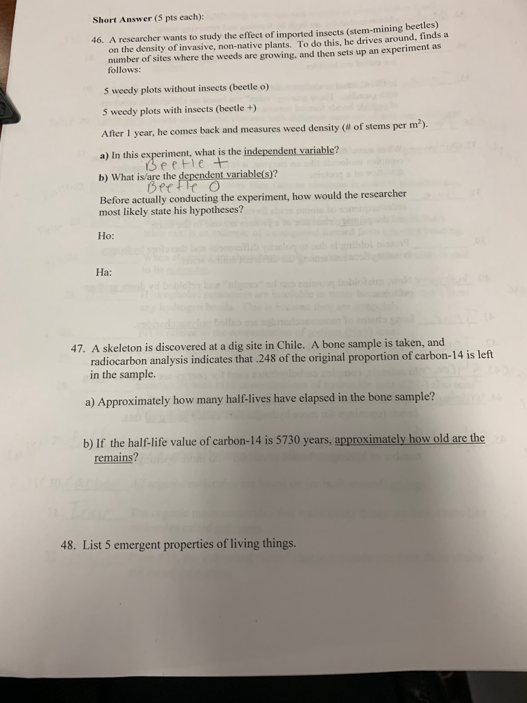 Solved Short Answer (5 pts each): A researcher wants to | Chegg.com