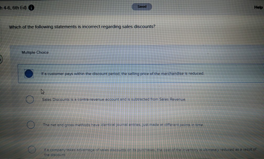 Solved h 46, 6th Ed) 6 Saved Help Which of the following