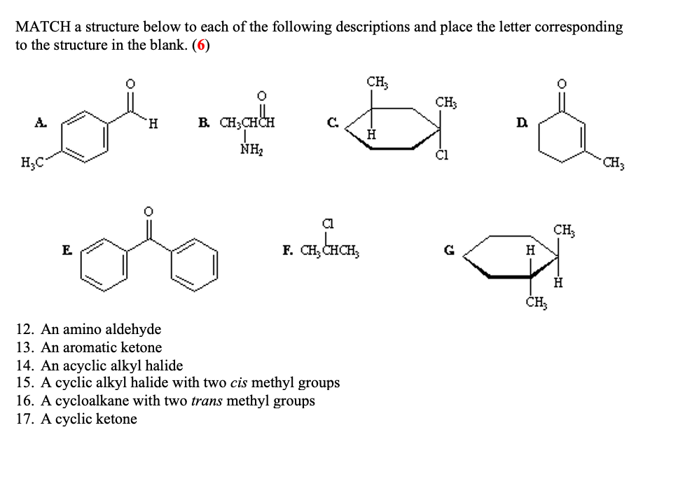 Solved MATCH a structure below to each of the following | Chegg.com