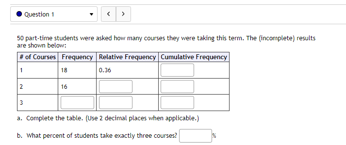 Solved 50 part-time students were asked how many courses | Chegg.com