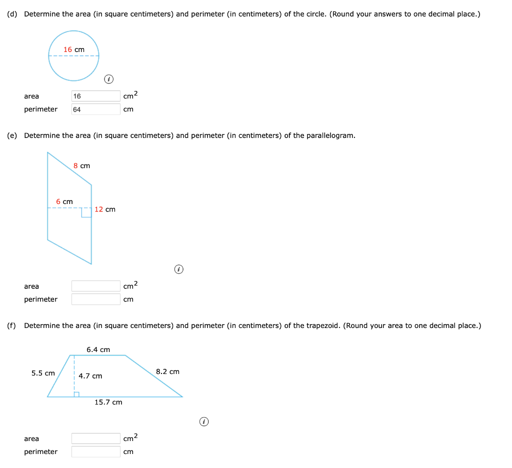 area of circle in square centimeters