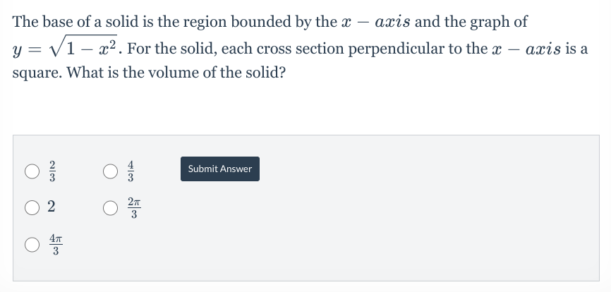 Solved The Base Of A Solid Is The Region Bounded By The X Chegg Com