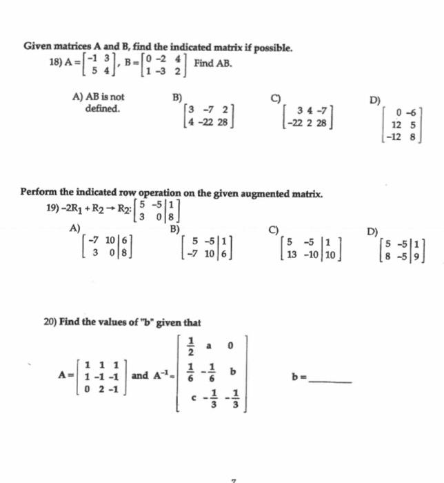 Solved Given Matrices A And B, Find The Indicated Matrix If | Chegg.com