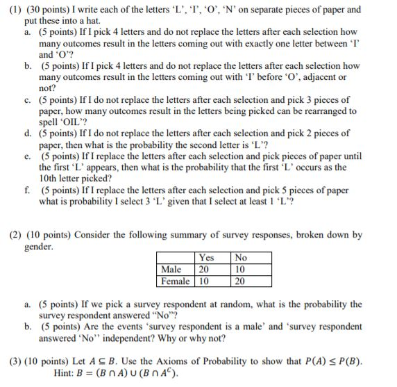 Solved 1 30 Points I Write Each Of The Letters L T Chegg Com