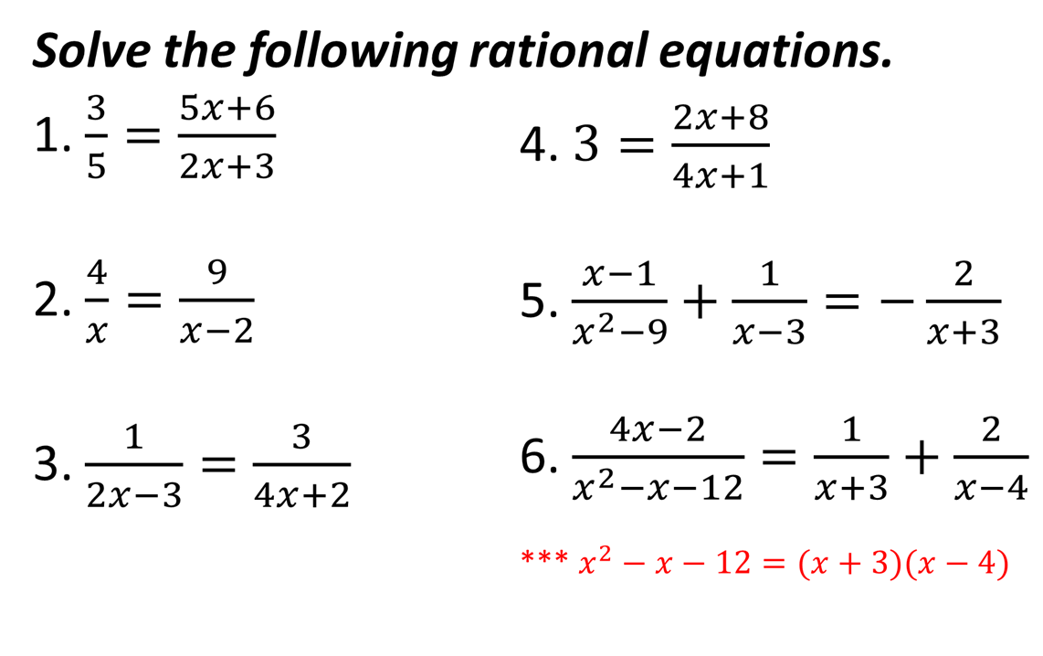 Solved Solve The Following Rational Equations 3 5x 6 2x 8 Chegg Com