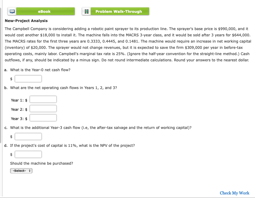 Solved EBook Problem Walk-Through New-Project Analysis The | Chegg.com