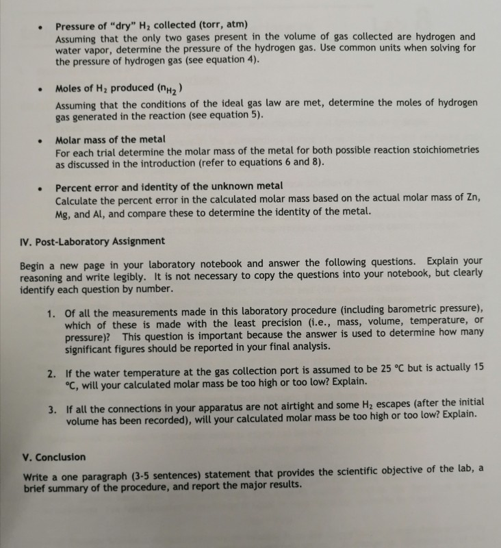 II. Data Copy the following table into your lab