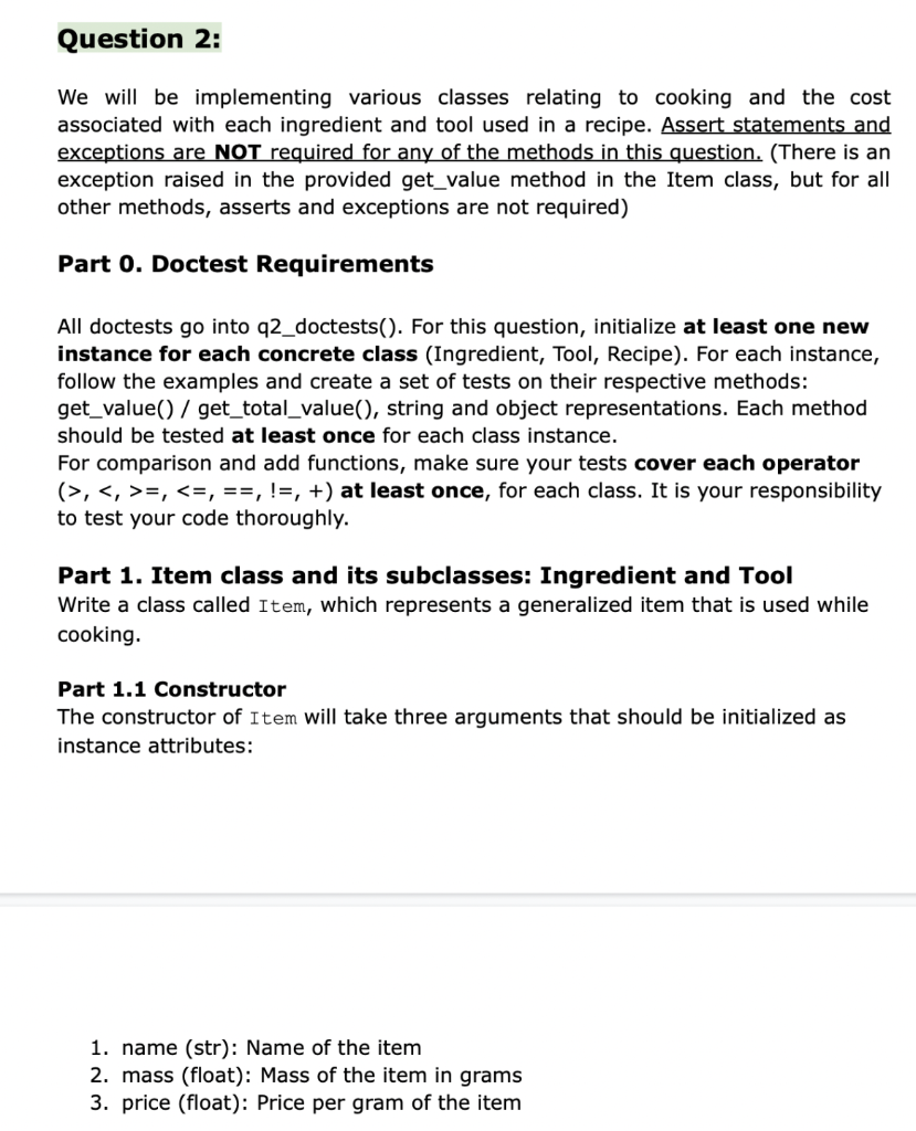 Solved Question 2: We will be implementing various classes | Chegg.com
