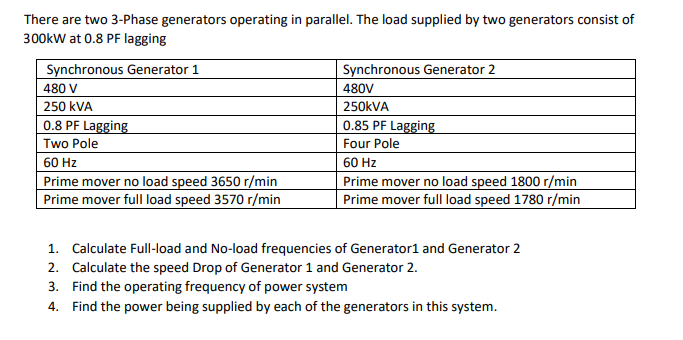 Solved There are two 3-Phase generators operating in | Chegg.com