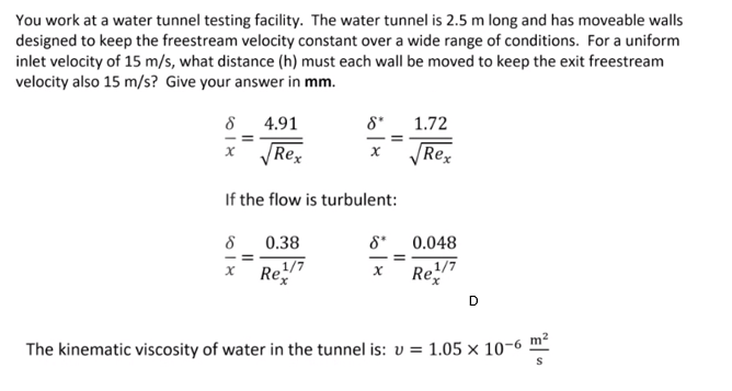 Solved You work at a water tunnel testing facility. The | Chegg.com