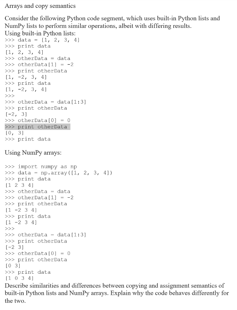 Solved Arrays and copy semantics Consider the following | Chegg.com