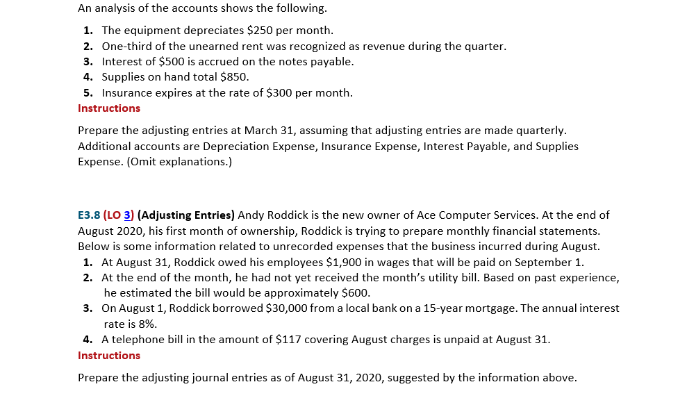 Solved An analysis of the accounts shows the following. 1. | Chegg.com