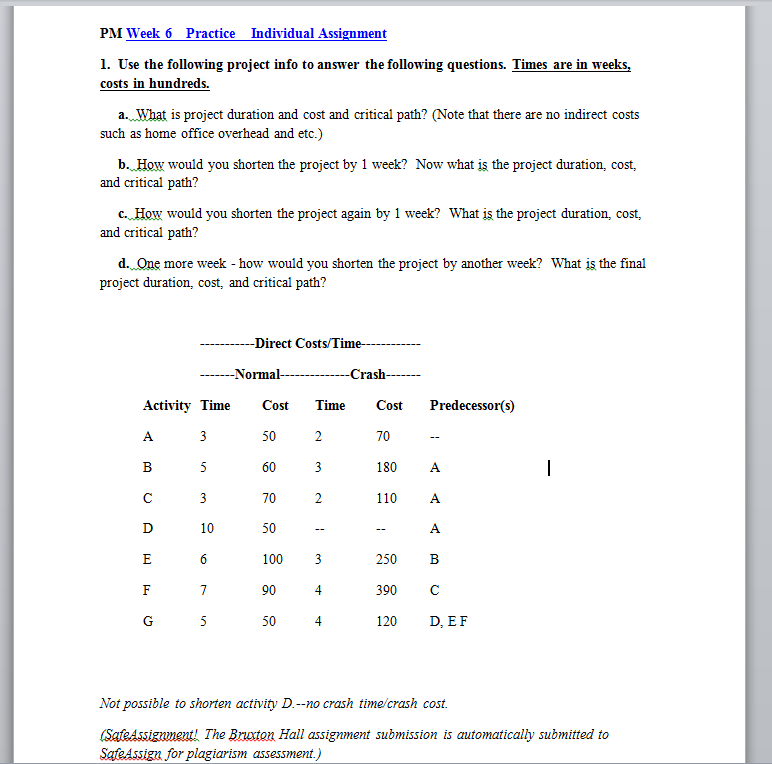 Solved PM Week 6 Practice Individual Assignment 1. Use the | Chegg.com