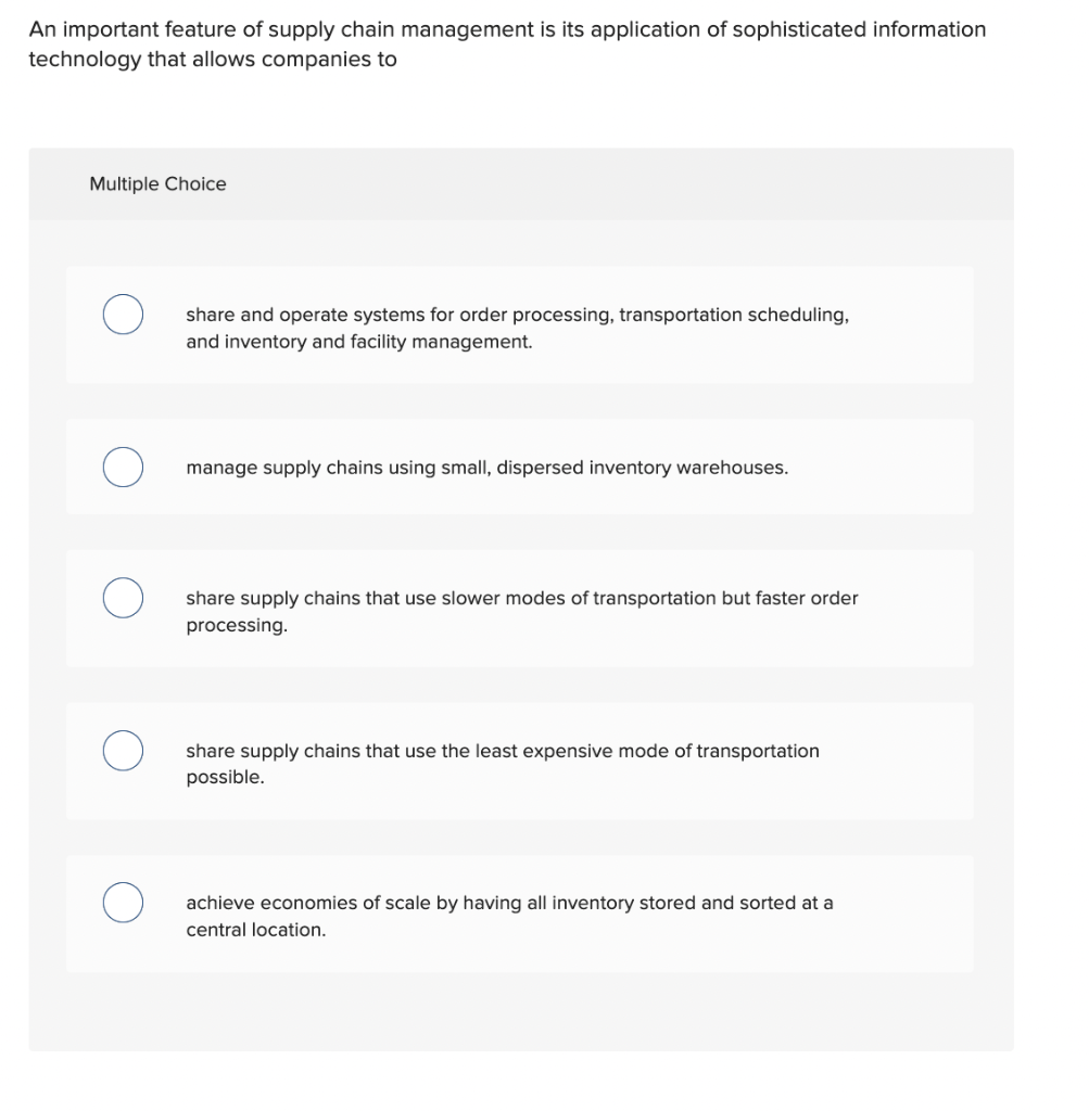 Solved An Important Feature Of Supply Chain Management Is | Chegg.com