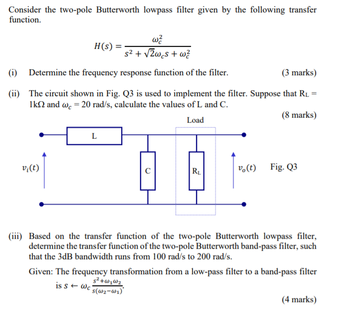 Solved Consider the two-pole Butterworth lowpass filter | Chegg.com