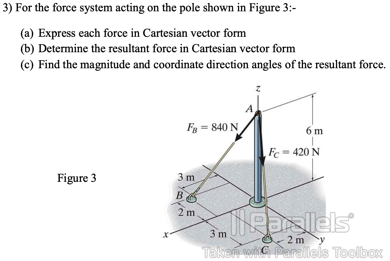 Solved 3) For the force system acting on the pole shown in | Chegg.com