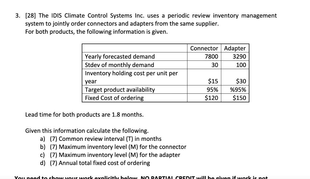 Solved [28] The IDIS Climate Control Systems Inc. uses a