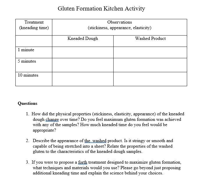 Anvendelse Mor nål Solved Gluten Formation Kitchen Activity Treatment (kneading | Chegg.com