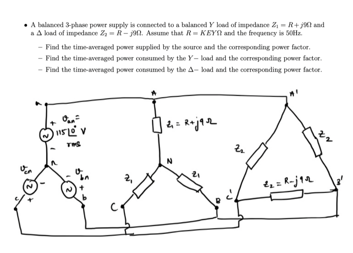 Solved • A balanced 3-phase power supply is connected to a | Chegg.com