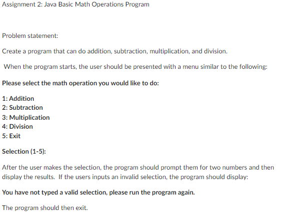 Solved Please select the math operation you would like to | Chegg.com