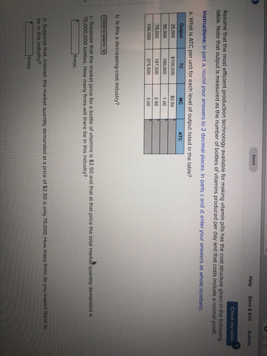 Solved Help Save & Exit Submit Check my work Assume that the | Chegg.com