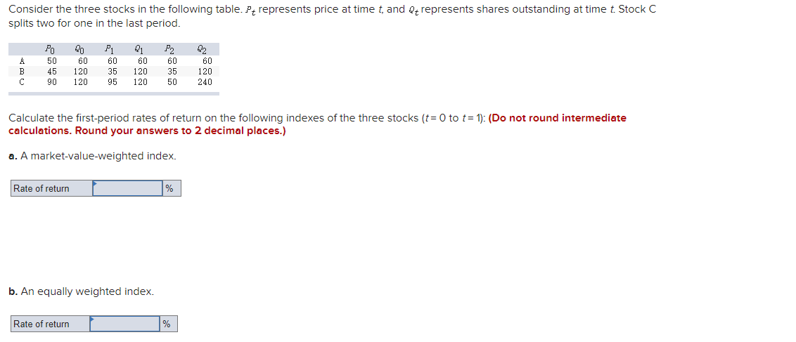 Solved Consider the three stocks in the following table. ρt | Chegg.com