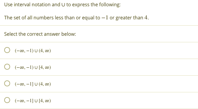 solved-use-interval-notation-and-u-to-express-the-following-chegg