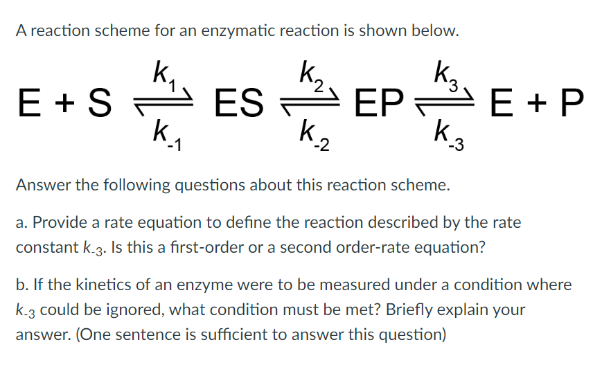 Solved A reaction scheme for an enzymatic reaction is shown | Chegg.com