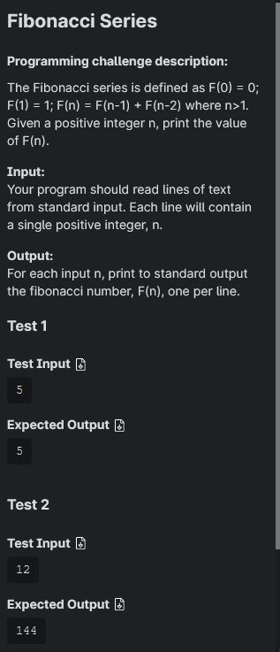 Solved Fibonacci Series Programming challenge description: | Chegg.com