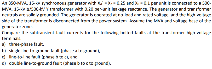 Solved An 850-MVA, 15−kV synchronous generator with | Chegg.com