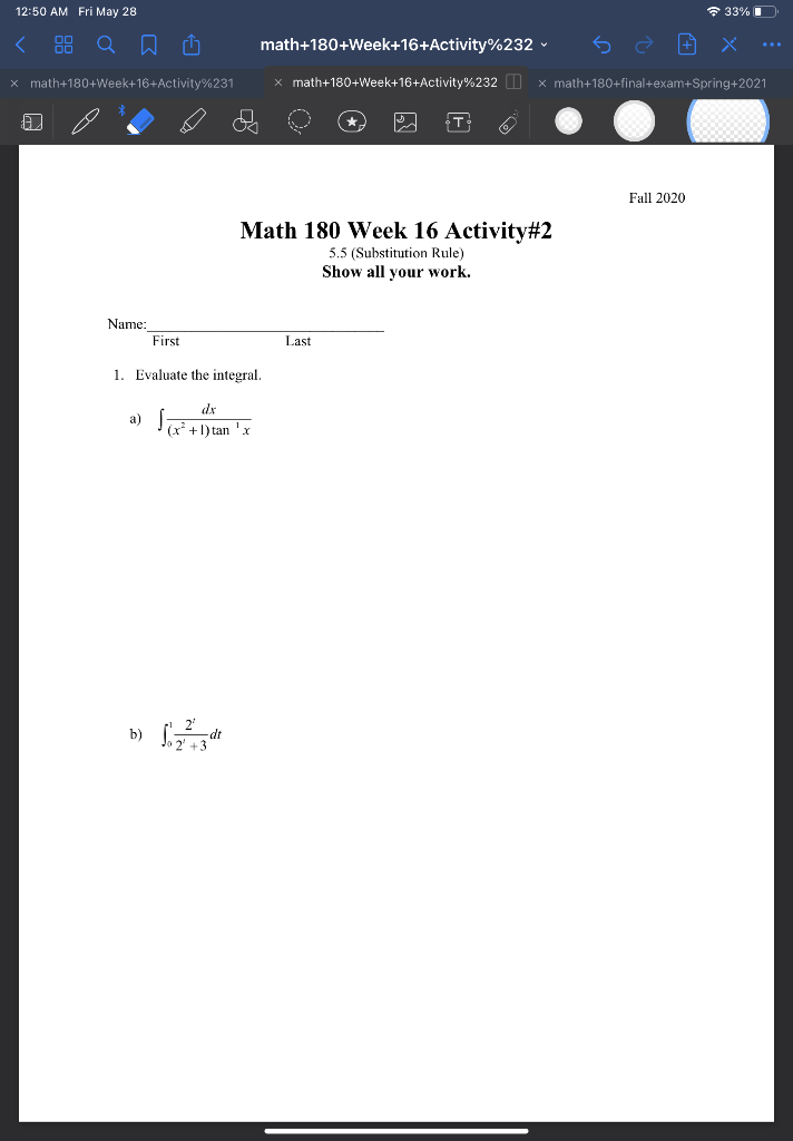 Solved 12:50 AM Fri May 28 33% math+180+Week+16+Activity%232 | Chegg.com