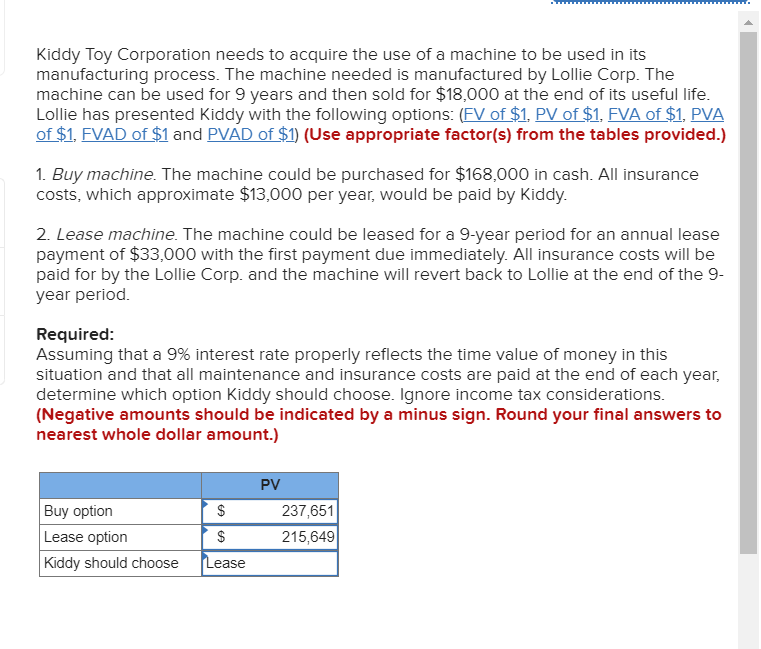 Solved Kiddy Toy Corporation needs to acquire the use of a
