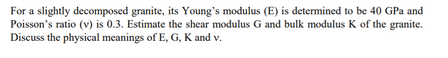 Solved For a slightly decomposed granite, its Young's | Chegg.com
