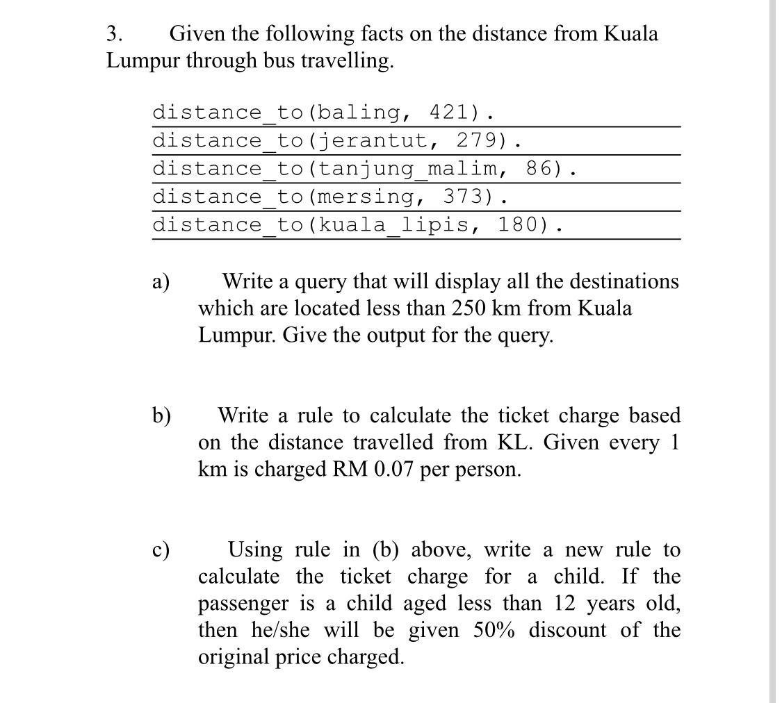 3. Given the following facts on the distance from | Chegg.com