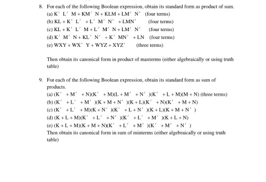 Solved 8 For Each Of The Following Boolean Expression O Chegg Com