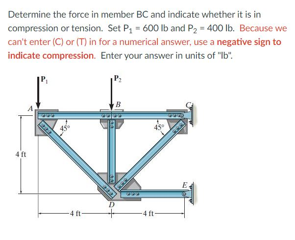 Solved Determine the force in member BC and indicate whether | Chegg.com