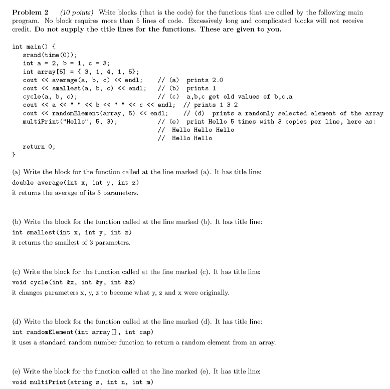 Solved Problem 2 (10 points) Write blocks (that is the code) | Chegg.com