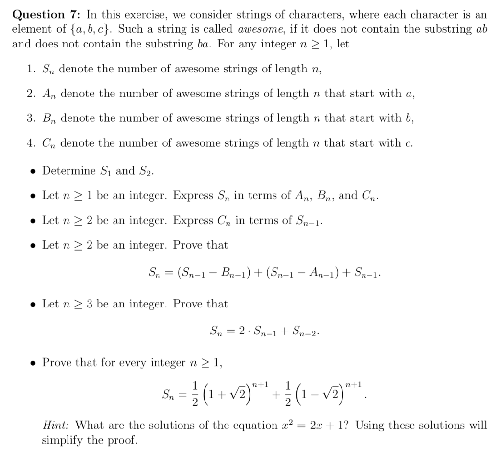 Solved Question 7: In This Exercise, We Consider Strings Of | Chegg.com