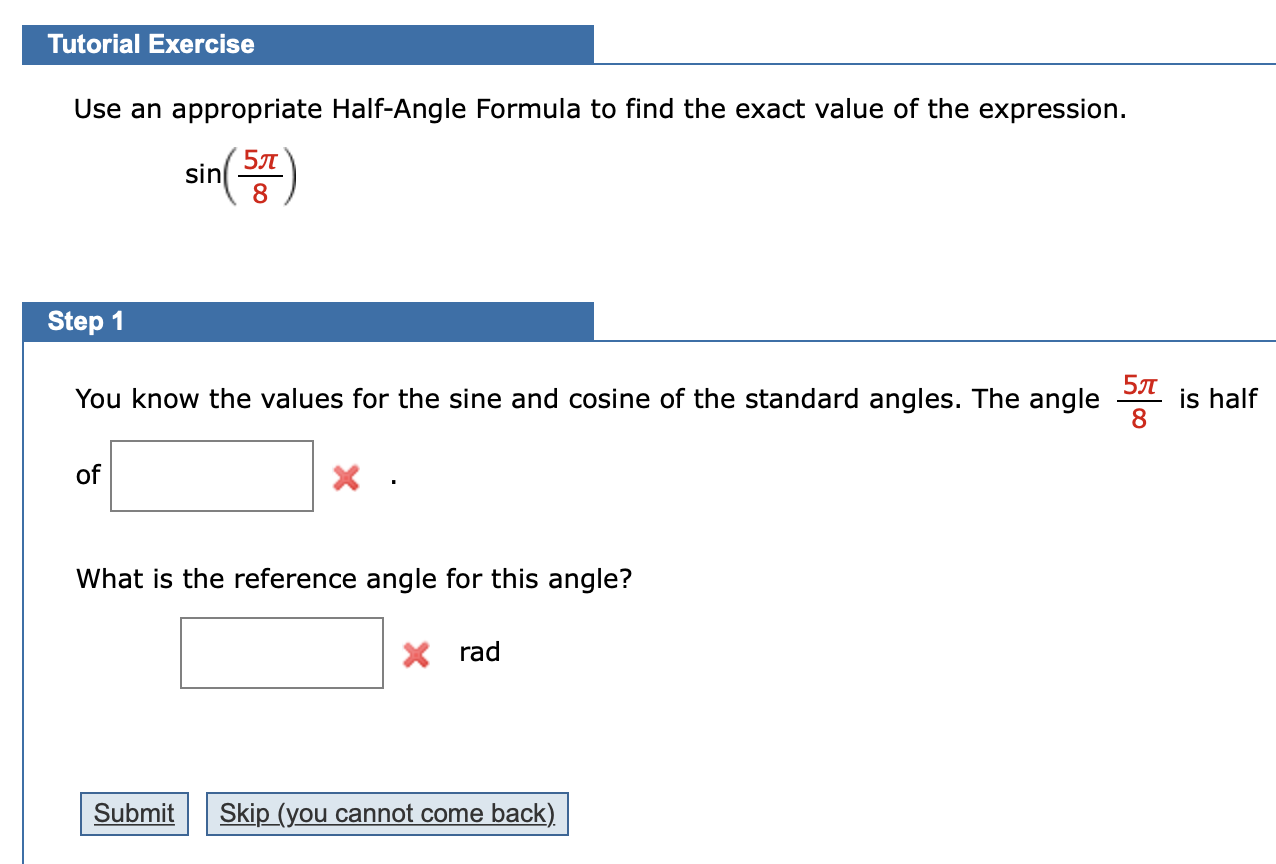 Solved Tutorial Exercise Use an appropriate Half-Angle | Chegg.com