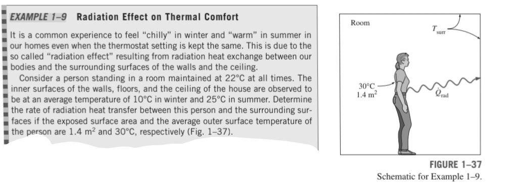 Solved EXAMPLE 1-9 Radiation Effect on Thermal Comfort Room | Chegg.com