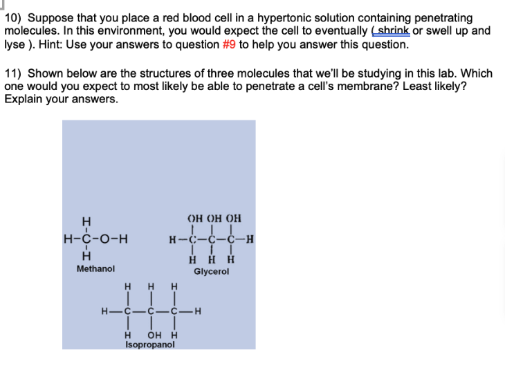 Solved 10) Suppose that you place a red blood cell in a | Chegg.com