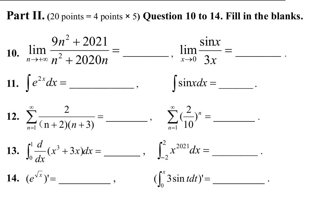 Solved Part II. (20 points = 4 points × 5) Question 10 to | Chegg.com