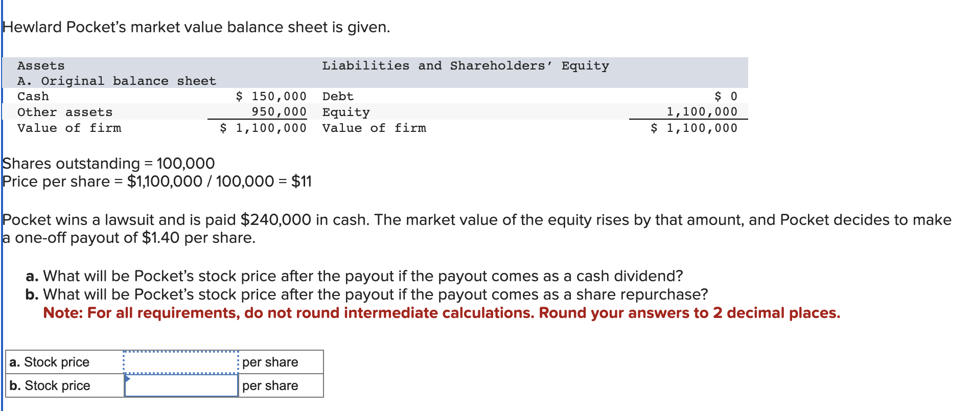 Solved Hewlard Pocket's market value balance sheet is given.