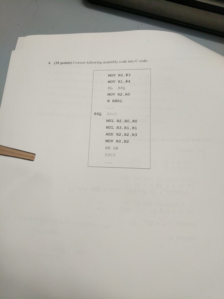 Solved 4. (10 points) Convert following assembly code into C | Chegg.com