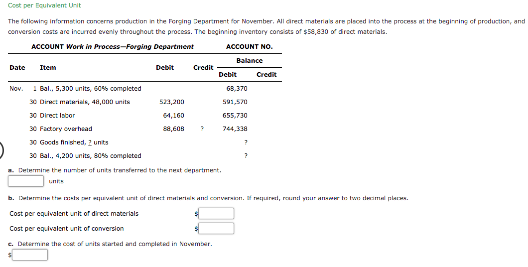 Solved Cost Per Equivalent Unit The Following Information 