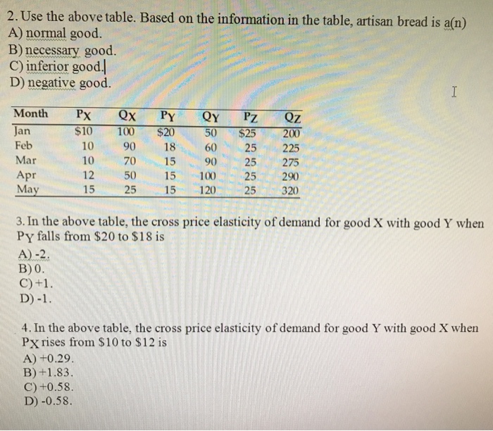 Solved Use the above table. Based on the information in the | Chegg.com