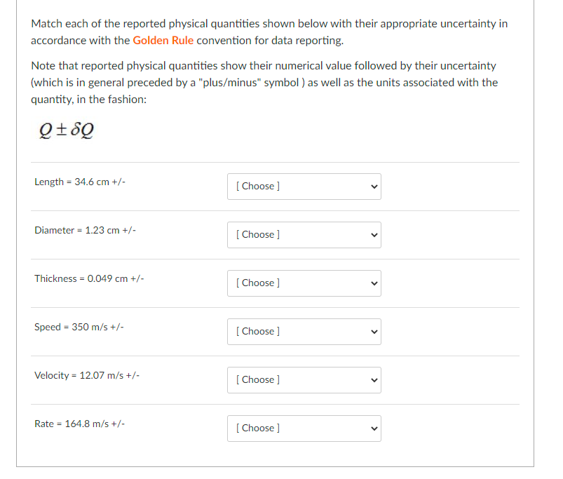 Solved Match each of the reported physical quantities shown | Chegg.com