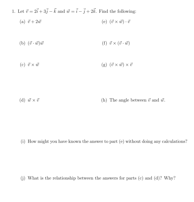 Solved 1 Let V 2 37 K And W 1 1 2k Find The Following Chegg Com